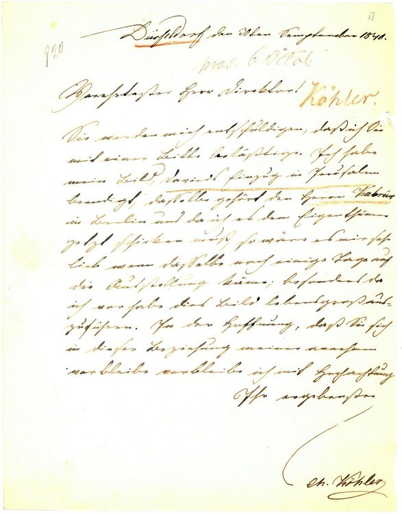 Brief an Wilhelm von Schadow