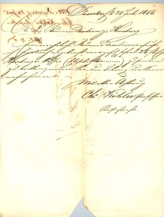 Brief an die Brunnen-Verwaltung zu Bad Homburg v. d. H